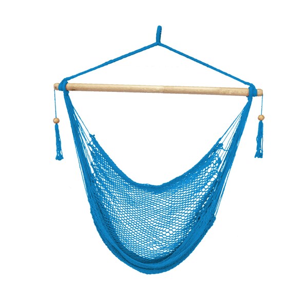 Bliss Hammocks 40" Island Rope Hammock Chair w/ Hanging Hardware & Spreader Bar, Hand-Woven (Light Blue) BHC-412LB - main
